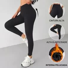 Calça Legging Térmica Peluciada Flanelada Alta Compressão Confortável Sem Transparência Cintura Alta