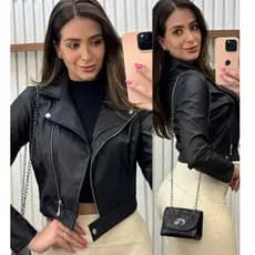 Jaqueta De Couro Feminina Com Ziper Inverno Elegante Envio Imediato