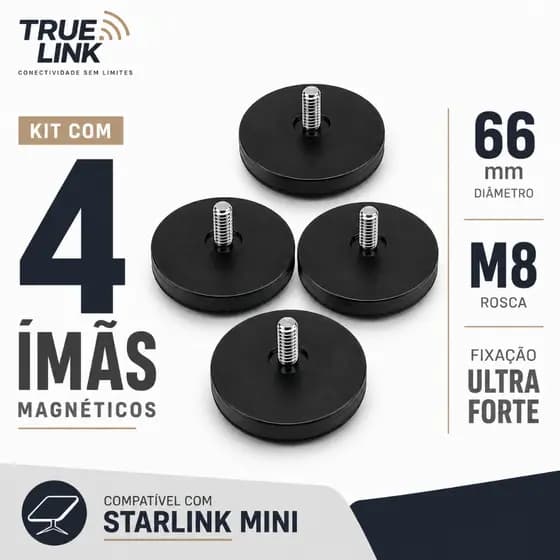 Fixador Ímã Neodímio Mag. Emborrachado 66mm M8 Kit 4 Unidades