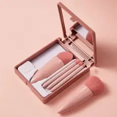 Kit 5 Pinceis para Maquiagem com Espelho Portatil - Maquiagem, Acessorios de Beleza, Pratico para carregar na Bolsa