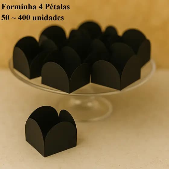 KIT Forminha Preta 4 Pétalas - Nº 6 (3 x 3cm) - 50 ~ 400 Unidades - Plac