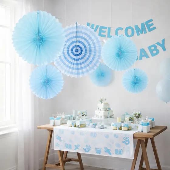 Kit Leques Decorativos em Papel Azul | 6 Unidades (20cm, 30cm e 40cm) | Decoração Ideal Para Festas