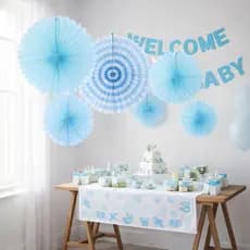 Kit Leques Decorativos em Papel Azul | 6 Unidades (20cm, 30cm e 40cm) | Decoração Ideal Para Festas