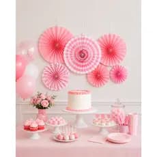 Kit Leques Decorativos em Papel Rosa Candy | 6 Unidades (20cm, 30cm e 40cm) | Decoração para Festas