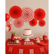 Kit Leques em Papel Vermelho | 6 Unidades (20cm, 30cm e 40cm) | Decoração para Festa, Aniversário