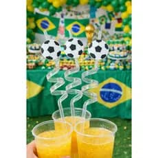 Canudo Decorado Bola de Futebol | 4 ou 8 Unidades - Copa do Mundo