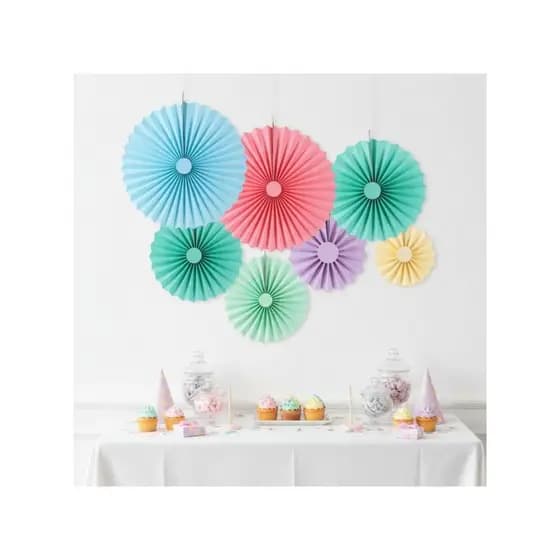 Kit Leques Decorativos de Papel 6 Unidades | Diversas Cores | Decoração Elegante para Festas