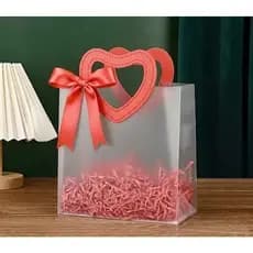 Kit 1 ~ 3 Unidades Bolsa Sacola Transparente Fosca 20cm com Alça de Coração – Presente e Lembrancinha