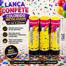 Kit Lança Confete Colorido Metalizado 3 Unidades Silver Festas | Festa, Aniversário, Casamento