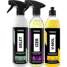 KIT DESCONTAMINANTE FERROSO IZER SHAMPOO V-MOL DELET RESTAURADOR DE PNEUS E BORRACHAS VONIXX Líder