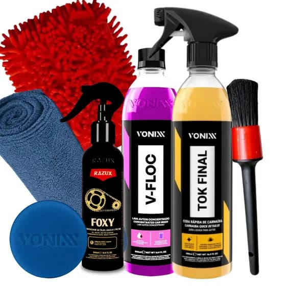Kit Produto para Lavar Moto Cera Shampoo Desengraxante Limpador de Corrente Vonixx Líder