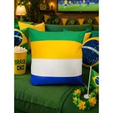 Kit com 4 Capas de Almofadas Impermeáveis com Zíper Decoração para a Copa 4 Capas de Almofadas cores do Brasil