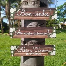 Kit 3 Placas Decorativas Bem Vindo Ao Nosso Casamento MDF 40x10 Personalizada