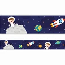 Kit 4 Faixas Decorativas Adesivas Infantil Menino Astronauta Planeta Lua Foguete
