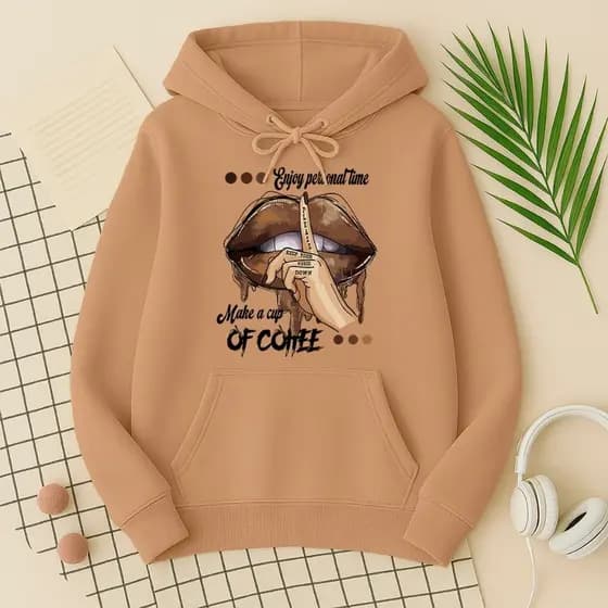 Blusa de Moletom Blusa de Frio Feminina Estampada Boca Off Coffee Boca Silencio Blusão singulari