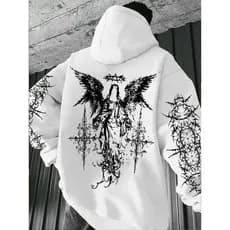 Moletom Canguru Feminino Estampado Anjo Gótico Cruz Espinhos Dark Aesthetic Tumblr Manga