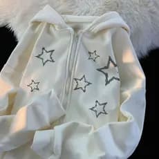 Casaco De Frio Zíper Moletom Estiloso Estilo Y2k Estrelas Tecido Peluciado Moda Inverno