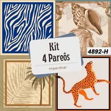 Kit 4 Pareôs Cangas Femininas 1,45x1,45 Tecido Sedinha Estampado Saída de Praia Corte a Laser Verão