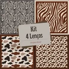 Kit com 4 Lenços 70x70cm | Tecido Sedinha Leve | Estampas Exclusivas e Autênticas