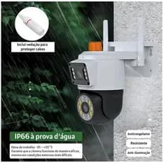 Câmera Segurança Lente Dupla com Alarme IP66 Prova D'água 360° Sensor de Movimento Durawell JT-9689