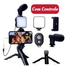 Tripé Estabilizador de Mão kit 5 em 1 gimbal Microfone Celular Gravação De Vídeo