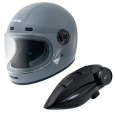 Capacete integral KOMINE HK-190 Neo Retro + intercomunicador para motocicleta KK-902 cinza basalto M Direto Do Japão