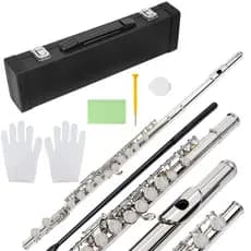 BQKOZFIN Flauta 16 Furos C Chave Conjunto Iniciante Instrumento de Sopro Cuproníquel Prata Banhado Banda de Metais Conj