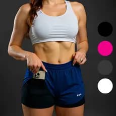 Shorts Feminino 2 em 1 Dry com Dupla Camada Fitness Academia Corrida RUN TRAINING
