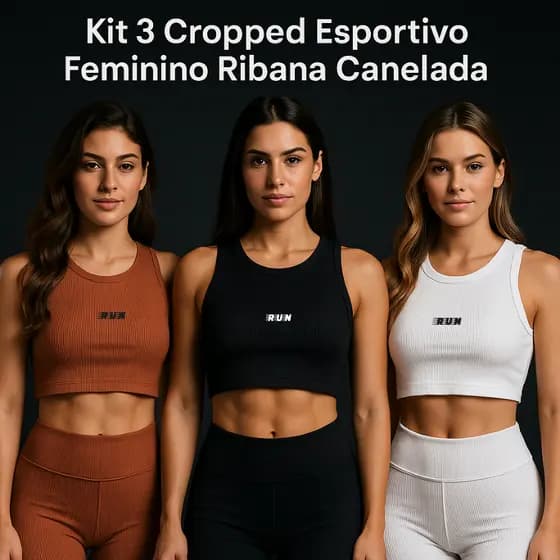 Kit 3 Regata Cropped Esportiva Feminina RUN Training Canelada Romantic Fitness Moda Casual