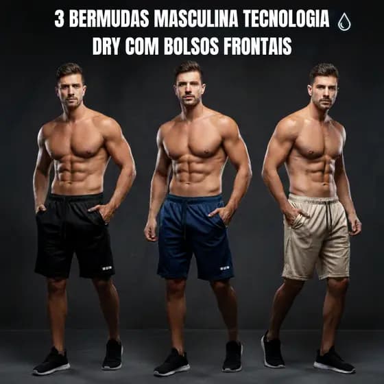 Kit 3 Bermudas Básica Dry Com Bolsos Masculina P ao G3 Plus Size RUN Esportiva Academia Cross Treino