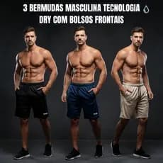 Kit 3 Bermudas Básica Dry Com Bolsos Masculina P ao G3 Plus Size RUN Esportiva Academia Cross Treino