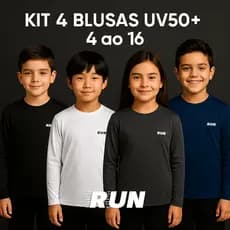 Kit 4 Blusas Infantis UV 50+ Proteção Solar Kids Conforto & Proteção Solar Run Training