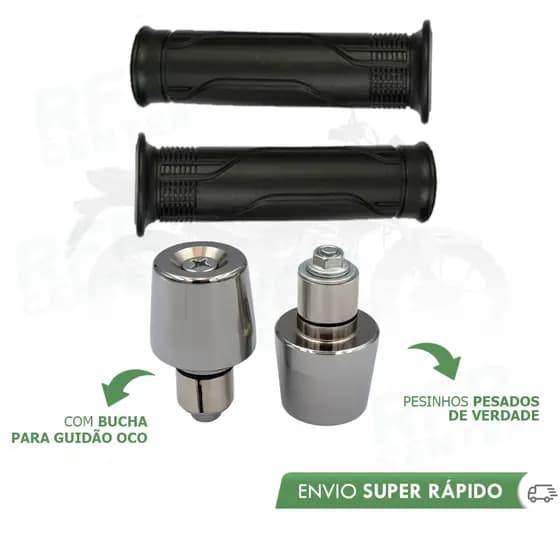 Kit Manopla Risca Titan 160 + Pesinhos Pcx Cromado Com Bucha Para Guidão Oco Sem Rosca