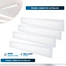 Kit 4 Paineis Led Slim Retangular 48w Embutir 17x120 Bivolt Potente