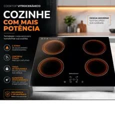 Cooktop Indução Vitrocerâmico 4 Bocas 7000W 220V Digital 1500W + 2000W Alta Potência