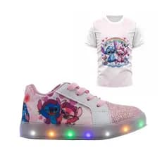 Tênis Led Personagem Infantil Feminino Confortável Leve Macio Para Meninas E Blusa