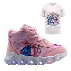 Bota Led Infantil de Menina Rosa Estiloso Infantil Feminino Confortável Leve Macio Para Meninas E Blusa