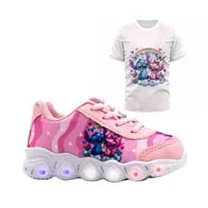 Tênis Led Personagem Infantil Feminino Confortável Leve Macio Para Meninas E Blusa