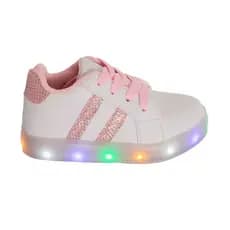 Tenis Infantil Feminino Led Branco Rosa Gliter Menina Luz Colorida  Confortável Leve Macio