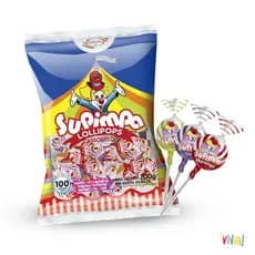 Kit 5, 2, 1 Pirulito Redondo 350g Frutas Supimpa Pacote 50 Unidades Sabores Sortidos Festas Eventos