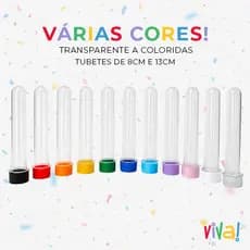 Kit 30, 20, 10 Tubetes de Acrílico 13cm Tampa Colorida Para Festas Lembrancinha Reutilizável