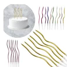 Kit Vela de Aniversário Metalizada Palito Espiral Festas Decoração 6, 12, 18 Unidades Bolo Ondulada