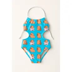 Maiô Infantil Frente Única Menina Feminino Moda Praia Natação Banho Estampas De Capivaras UV50+