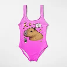 Biquini Maiô Infantil Menina Feminino Moda Praia Natação Banho Estampas de Capivara Uv50+