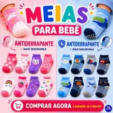 Kit 6 e 12 Pares de Meias Masculino ou feminino para Recém Nascidos com Antiderrapante Confortáveis