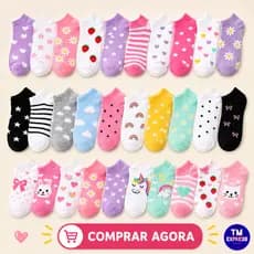 Kit 3 a 36 Pares Meia Feminina Adulto Estampada Algodão Confortável Colorida