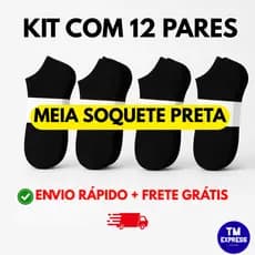 Kit 3 a 12 Pares de Meias Soquete Pretas Unissex Menor Preço