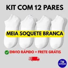Kit 3 a 12 Pares de Meias Soquete Branca Unissex Menor Preço