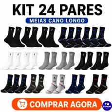 kit até 24 pares meia cano longo masculina confortável
