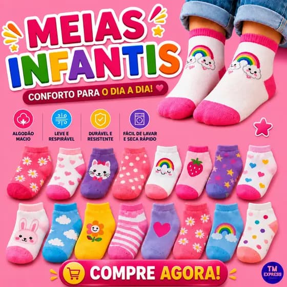 Kit meia infantil feminino até 24 Pares Meias Infantil com algodão FEMININO confortável